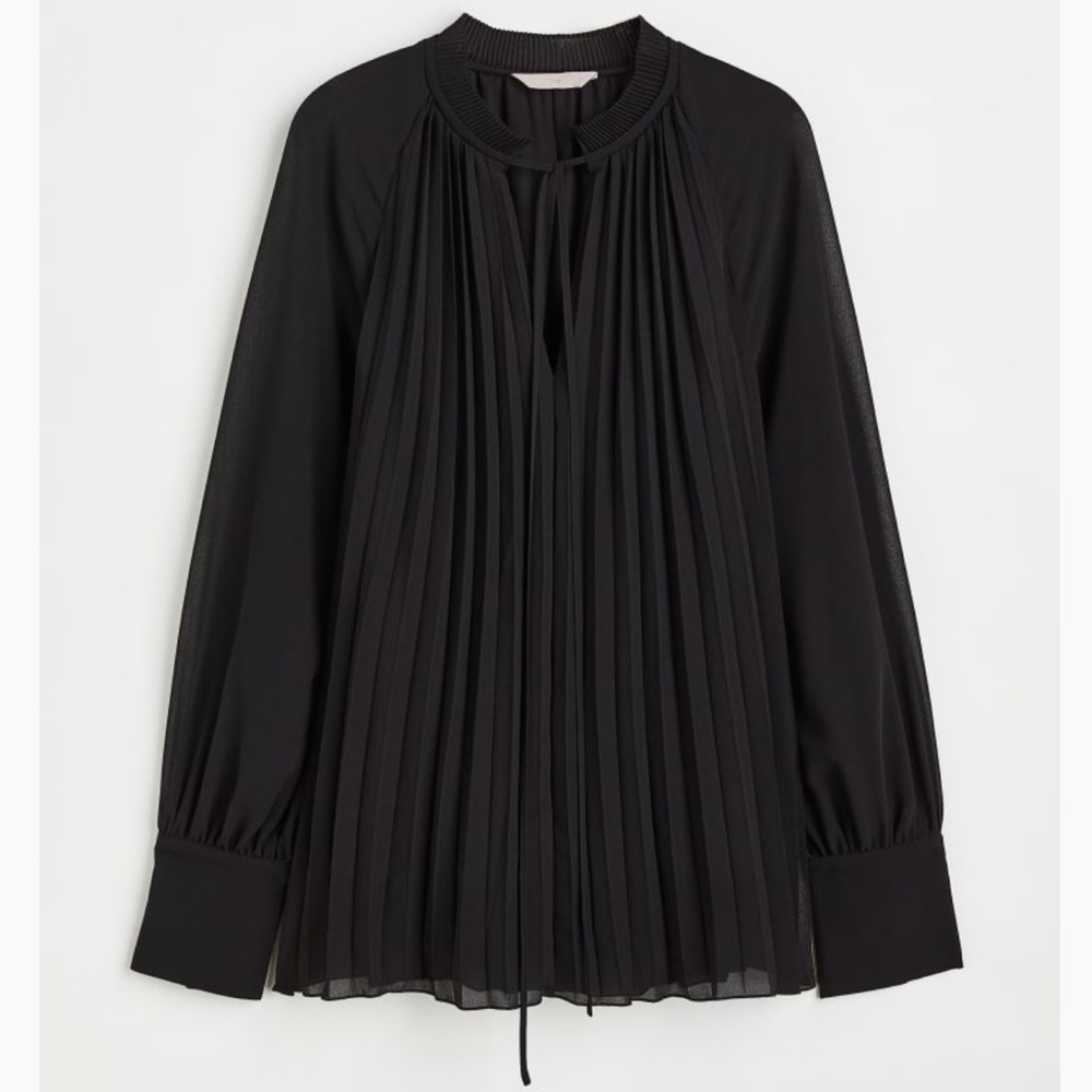 H&M Accordion Pleated Chiffon Black Blouse